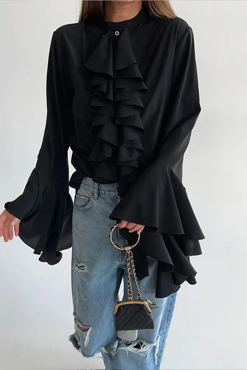 TK653 Ruffled Long Sleeve Shirt