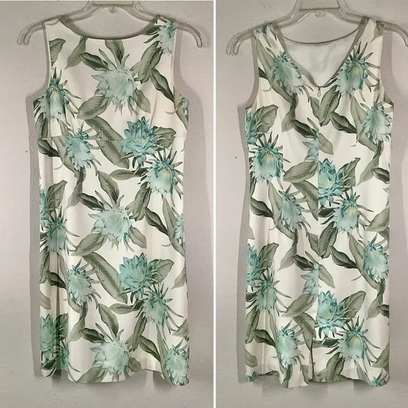 TOMMY BAHAMA 100% Silk Hawaiian Floral Dress Midi Sheath Tiki Party Luau Size 6