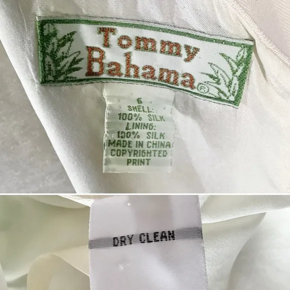 TOMMY BAHAMA 100% Silk Hawaiian Floral Dress Midi Sheath Tiki Party Luau Size 6
