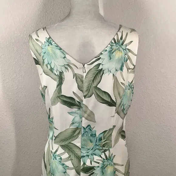 TOMMY BAHAMA 100% Silk Hawaiian Floral Dress Midi Sheath Tiki Party Luau Size 6