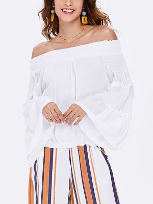 Tops Sexy Strapless Collar Long Sleeve Shirt Women