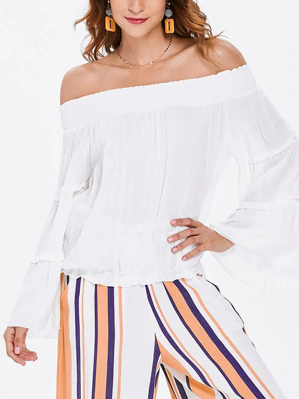 Tops Sexy Strapless Collar Long Sleeve Shirt Women