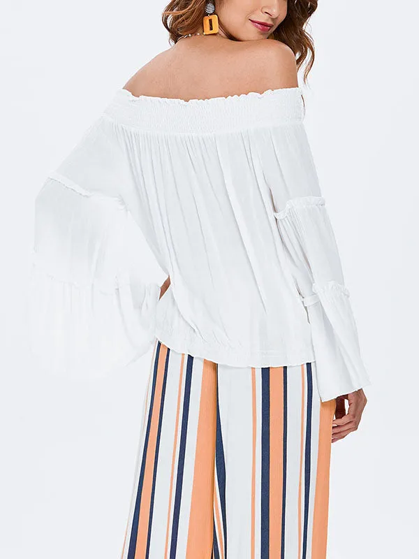 Tops Sexy Strapless Collar Long Sleeve Shirt Women