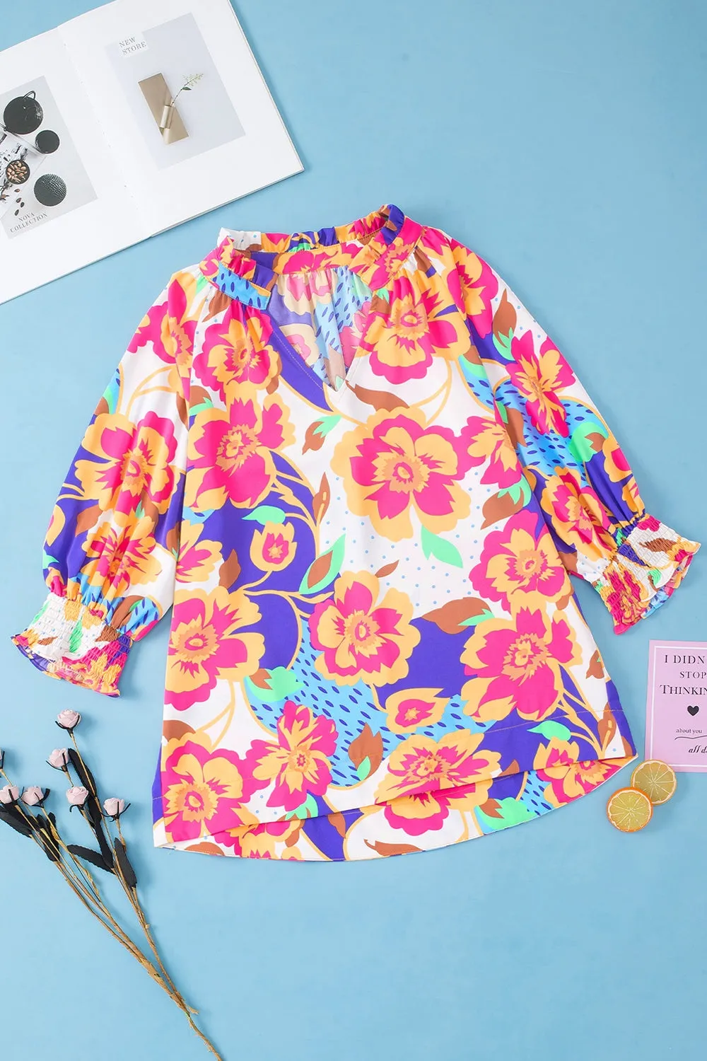 Torey Printed Notched Half Sleeve Blouse