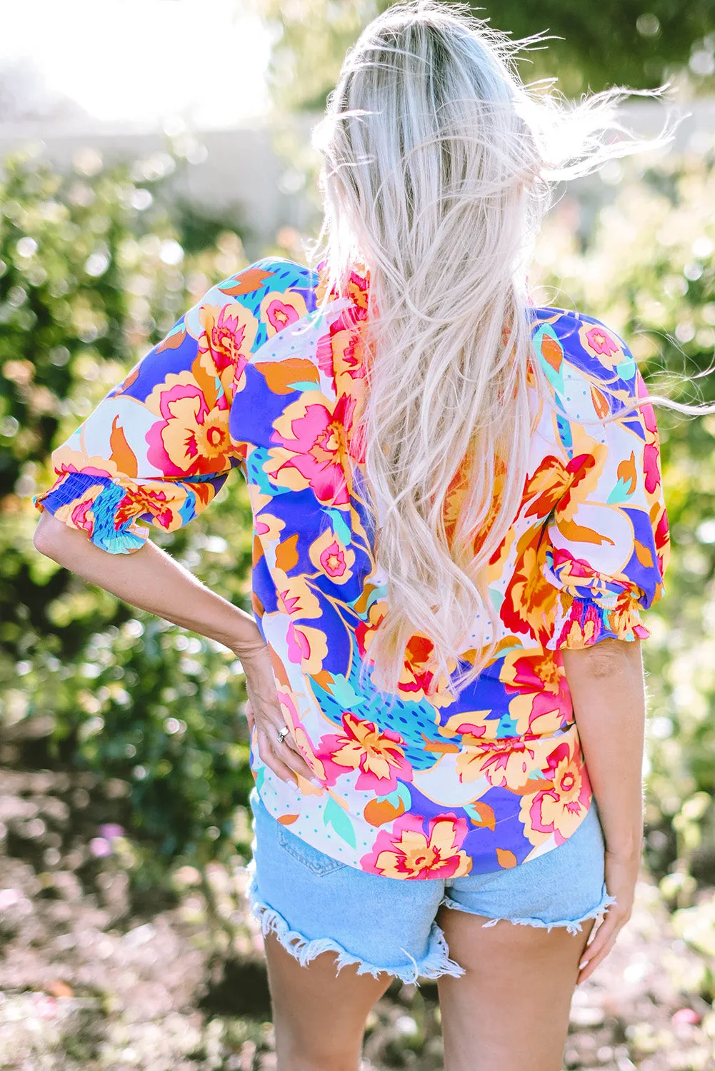 Torey Printed Notched Half Sleeve Blouse
