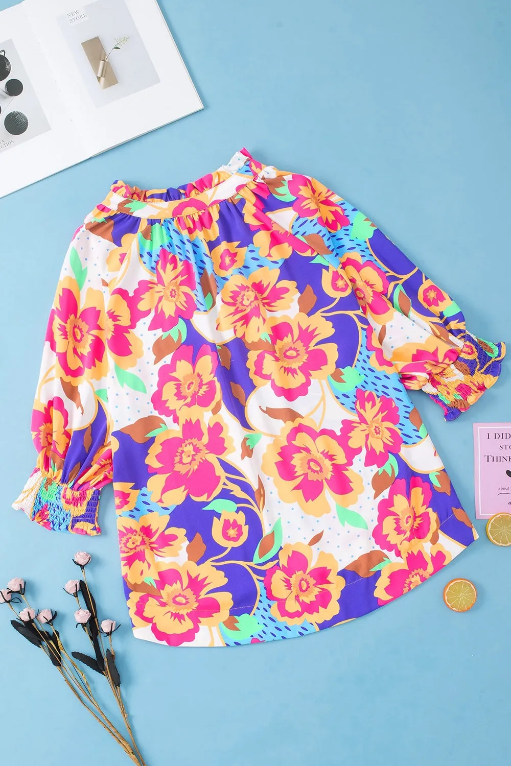 Torey Printed Notched Half Sleeve Blouse