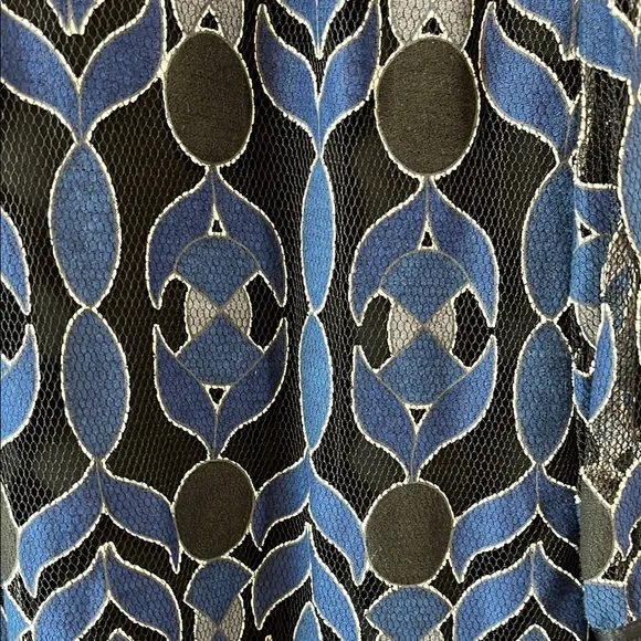 Tory Burch Elegant Blue and Black Geometric Sheath Midi Dress - Size Large