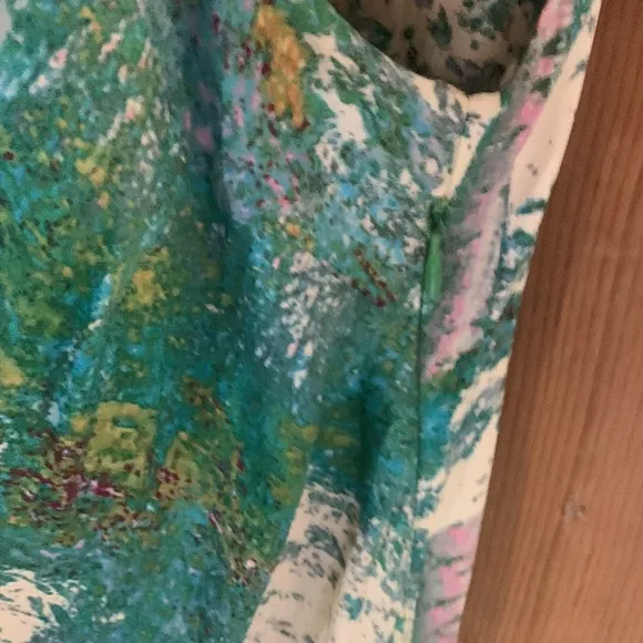 Tracy Reece pink green floral print shoulder bow silk/rayon sheath dress NWT