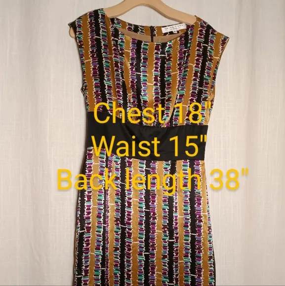 Trina Turk Silk Gold Geometric Print Sleeveless Sheath Dress Size 6