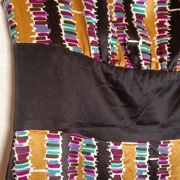 Trina Turk Silk Gold Geometric Print Sleeveless Sheath Dress Size 6