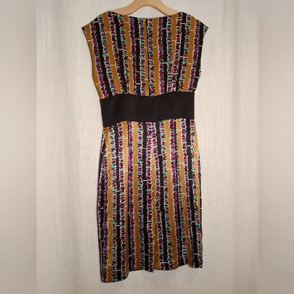 Trina Turk Silk Gold Geometric Print Sleeveless Sheath Dress Size 6