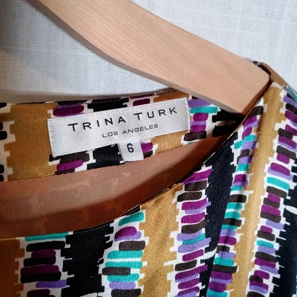 Trina Turk Silk Gold Geometric Print Sleeveless Sheath Dress Size 6