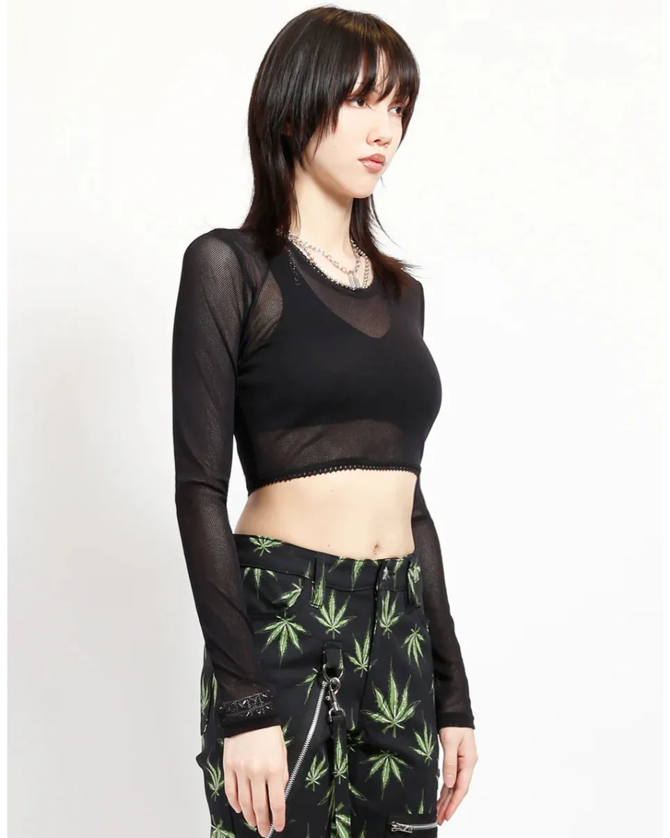 Tripp NYC Ladies Black Fishnet Long Sleeve Crop