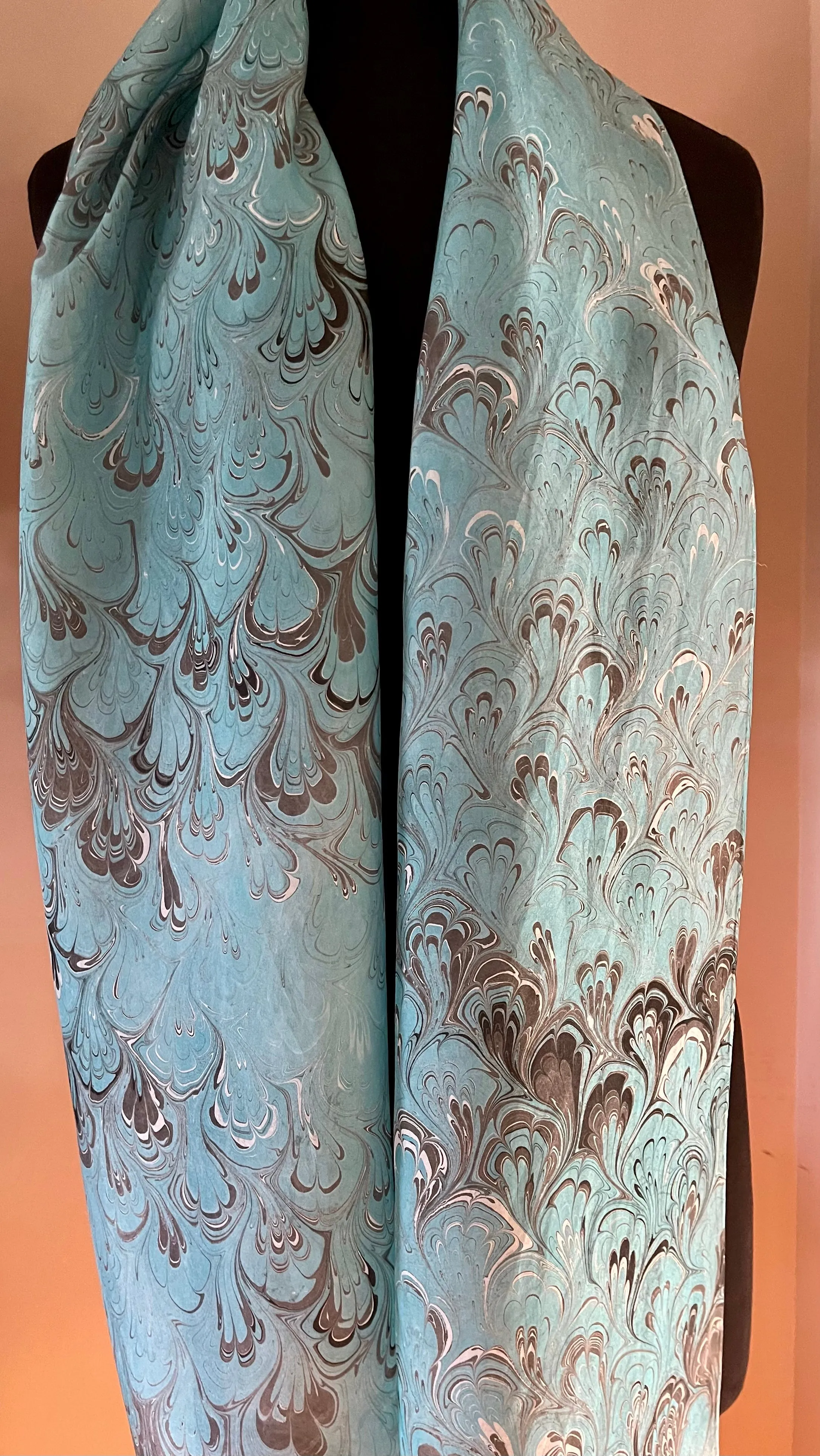 Turquoise gray Bouquet Patterned Habotai Silk