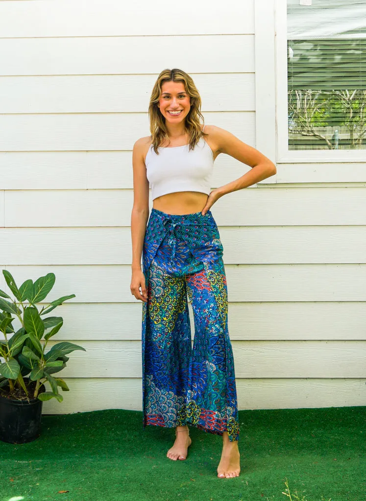 Turquoise Peacock Palazzo Wrap Pants