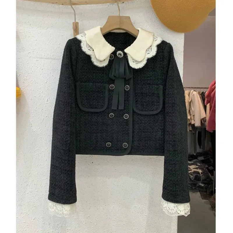 Tweed Double Breasted Short Jacket Coat & Sheath Skirt Dress