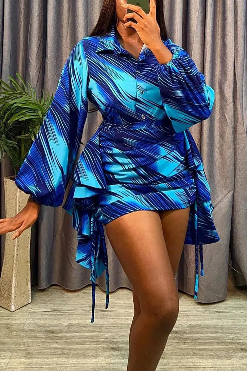 UG605 Graphic Distressed Ruffled Top and Skirt Set