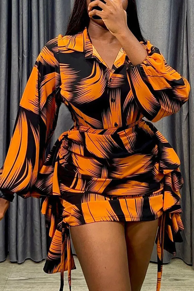 UG605 Graphic Distressed Ruffled Top and Skirt Set
