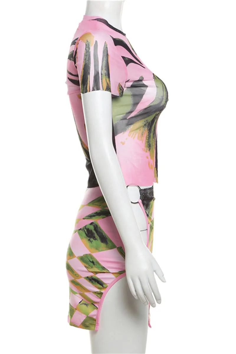 UK0408 Graphic Tee and Skirt Set