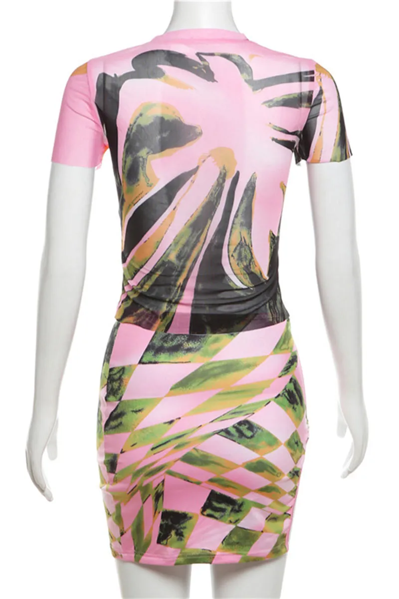 UK0408 Graphic Tee and Skirt Set