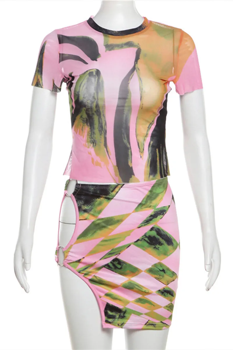 UK0408 Graphic Tee and Skirt Set