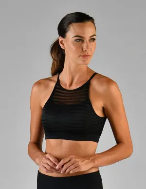 Unwind Bra: Black Sheer Stripe Mesh