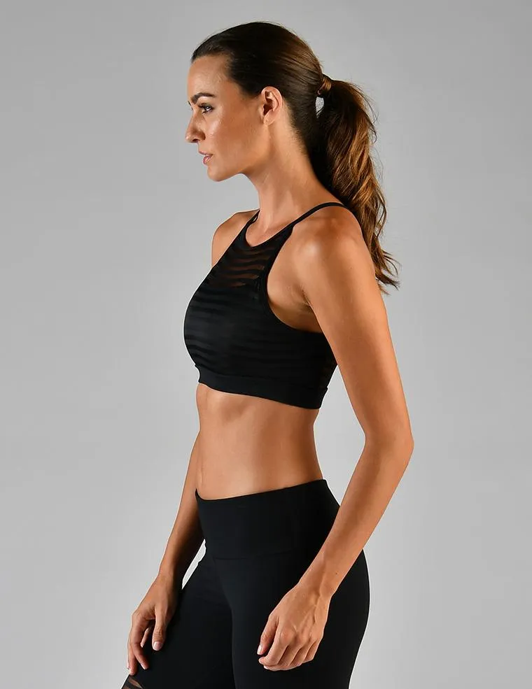 Unwind Bra: Black Sheer Stripe Mesh