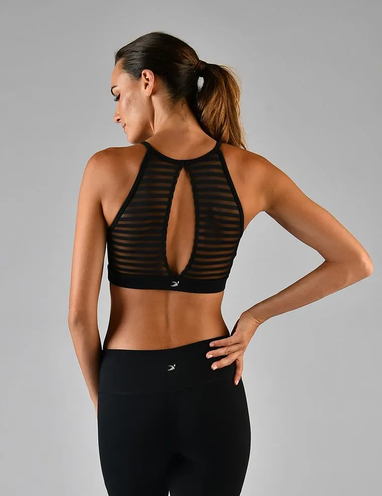 Unwind Bra: Black Sheer Stripe Mesh