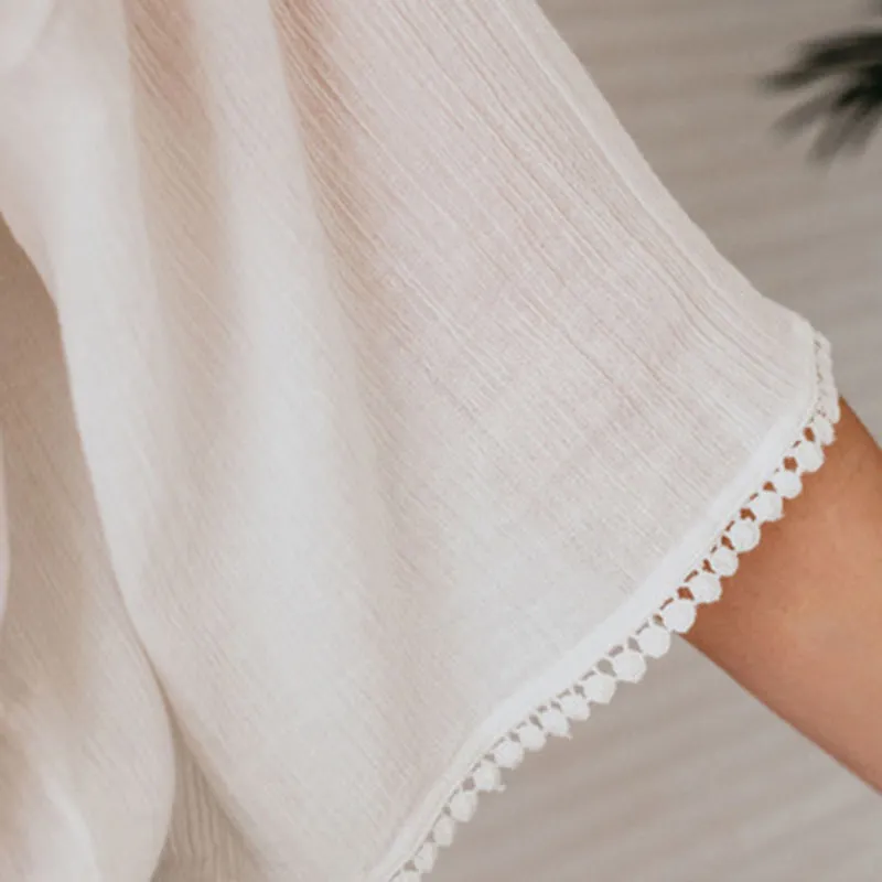 V-neck Flared Cotton-trimmed Blouse