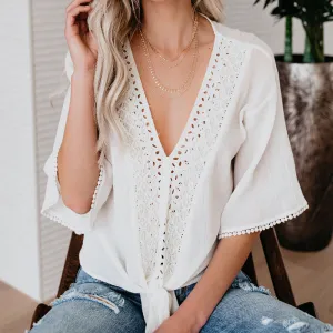 V-neck Flared Cotton-trimmed Blouse