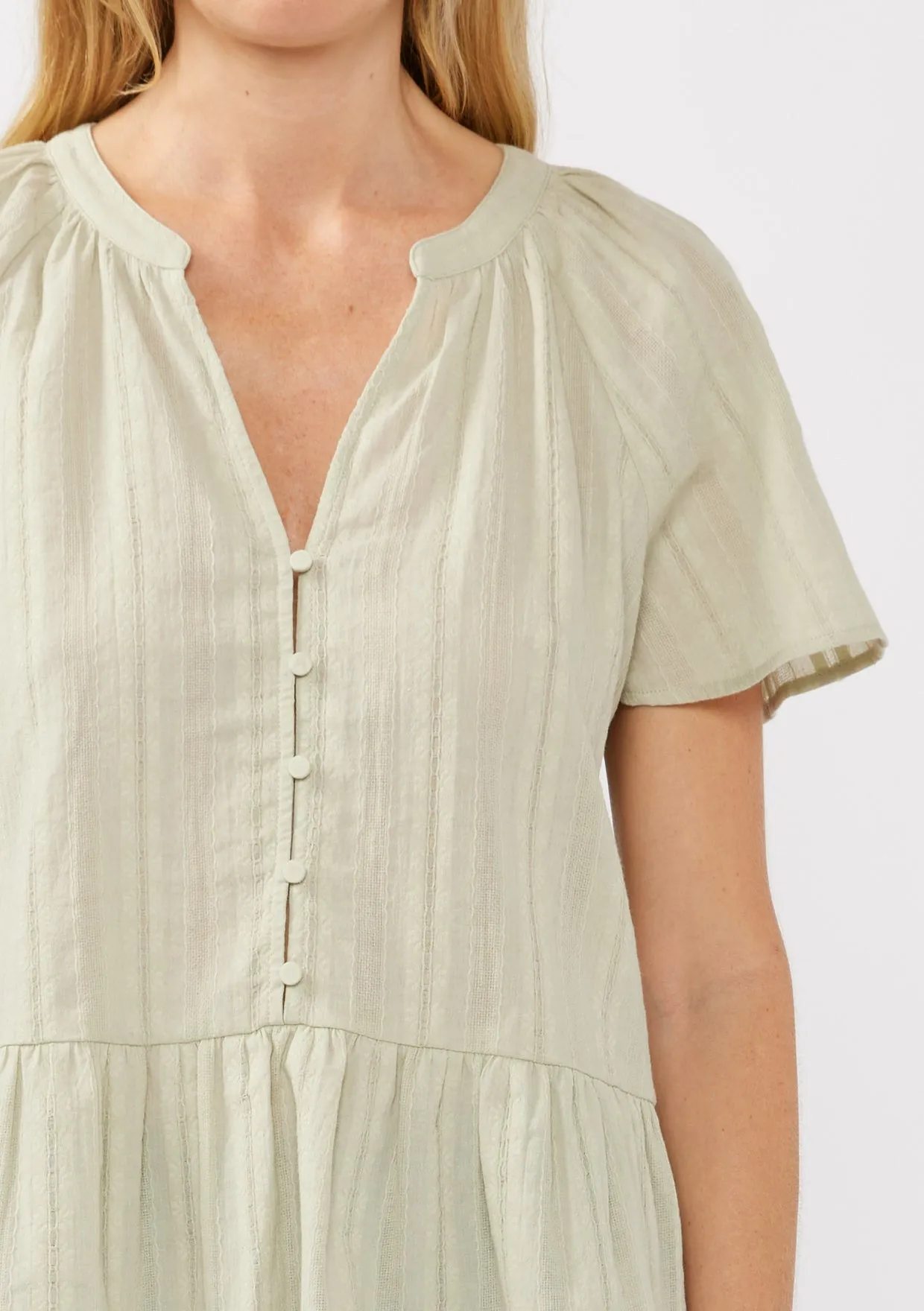 V-Neck Flutter Button Front Top