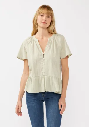 V-Neck Flutter Button Front Top