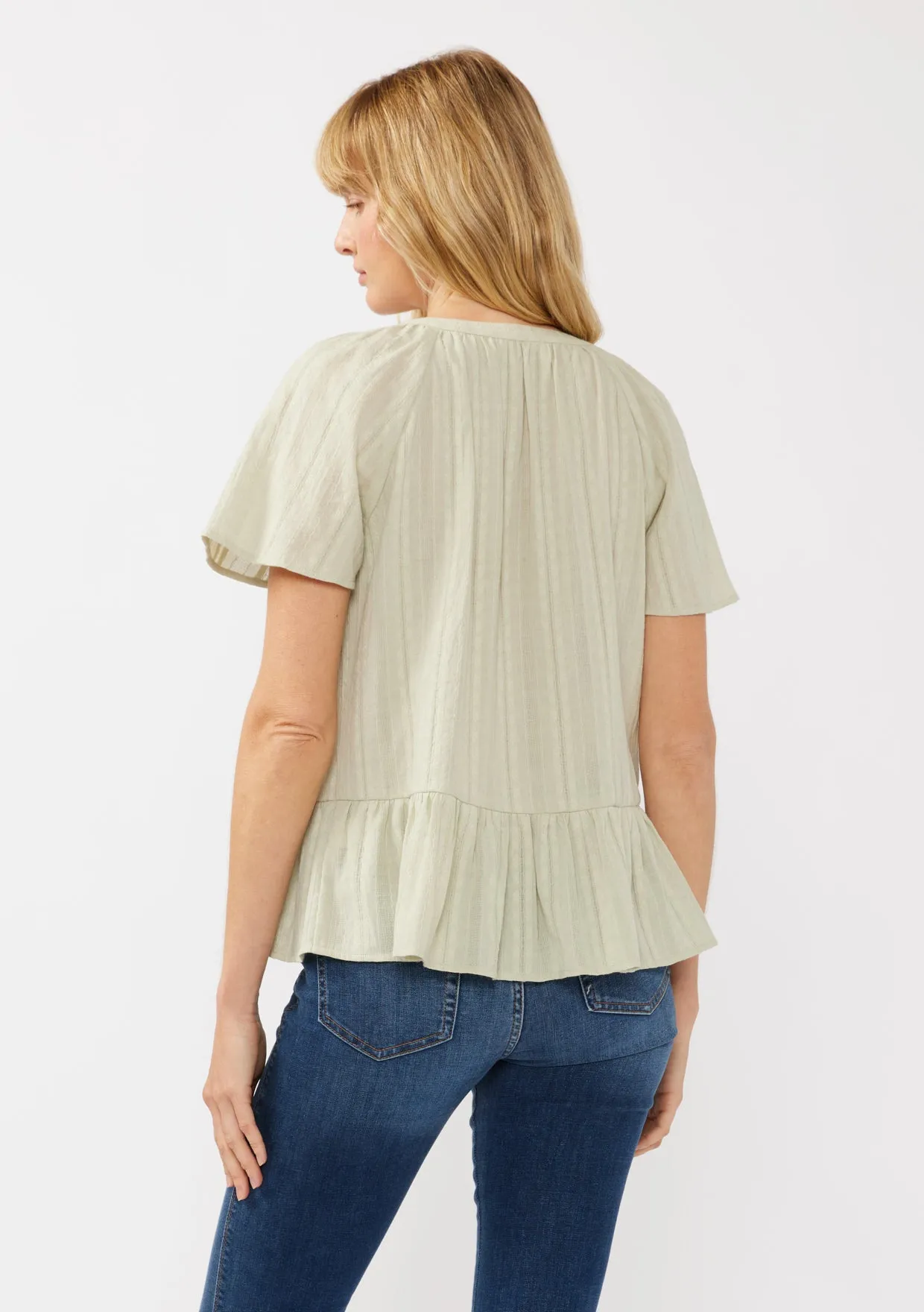 V-Neck Flutter Button Front Top