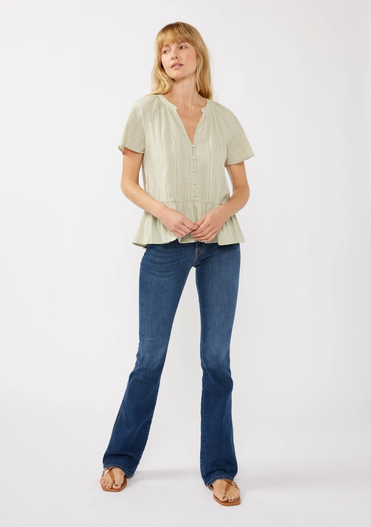 V-Neck Flutter Button Front Top