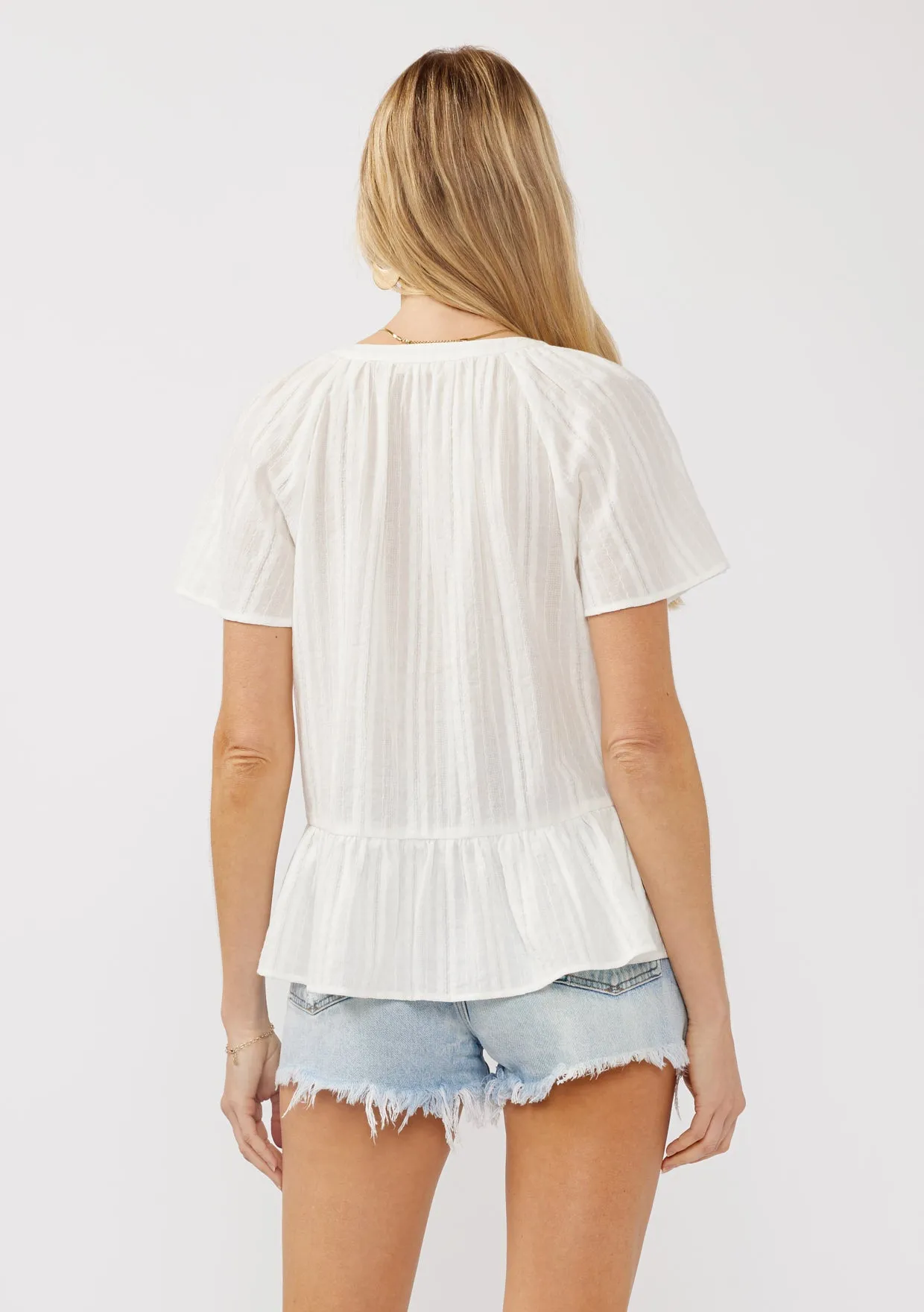V-Neck Flutter Button Front Top