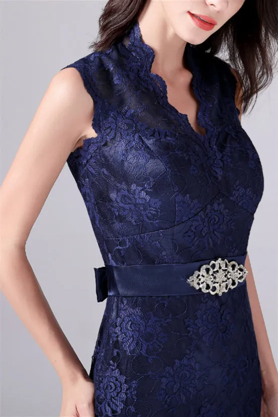 V-neck Sleeveless Lace Flower Mermaid mother's dress