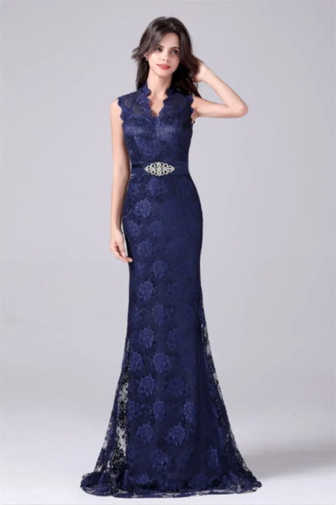V-neck Sleeveless Lace Flower Mermaid mother's dress