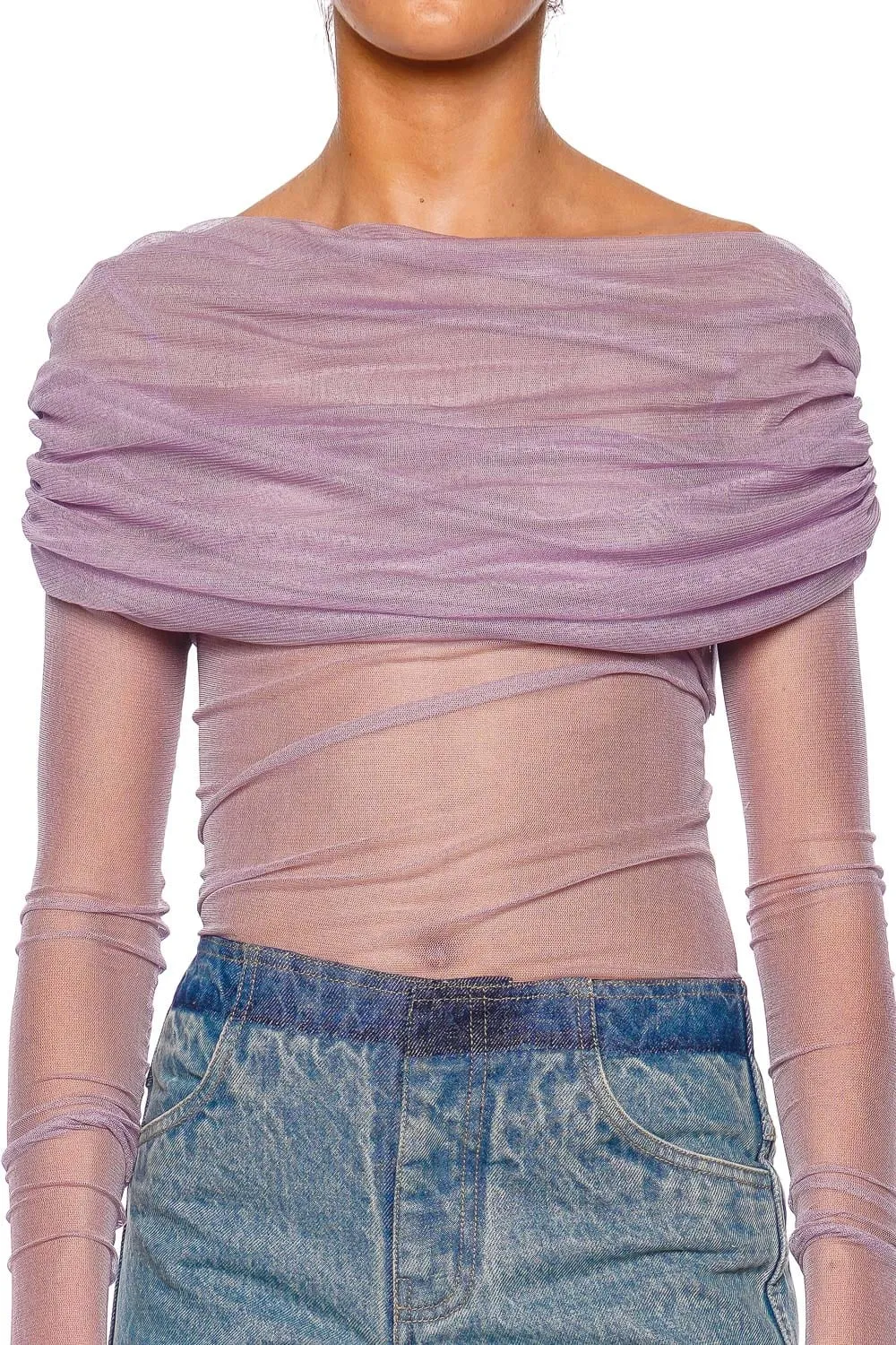 Veiled Mauve Off Shoulder Silk Top