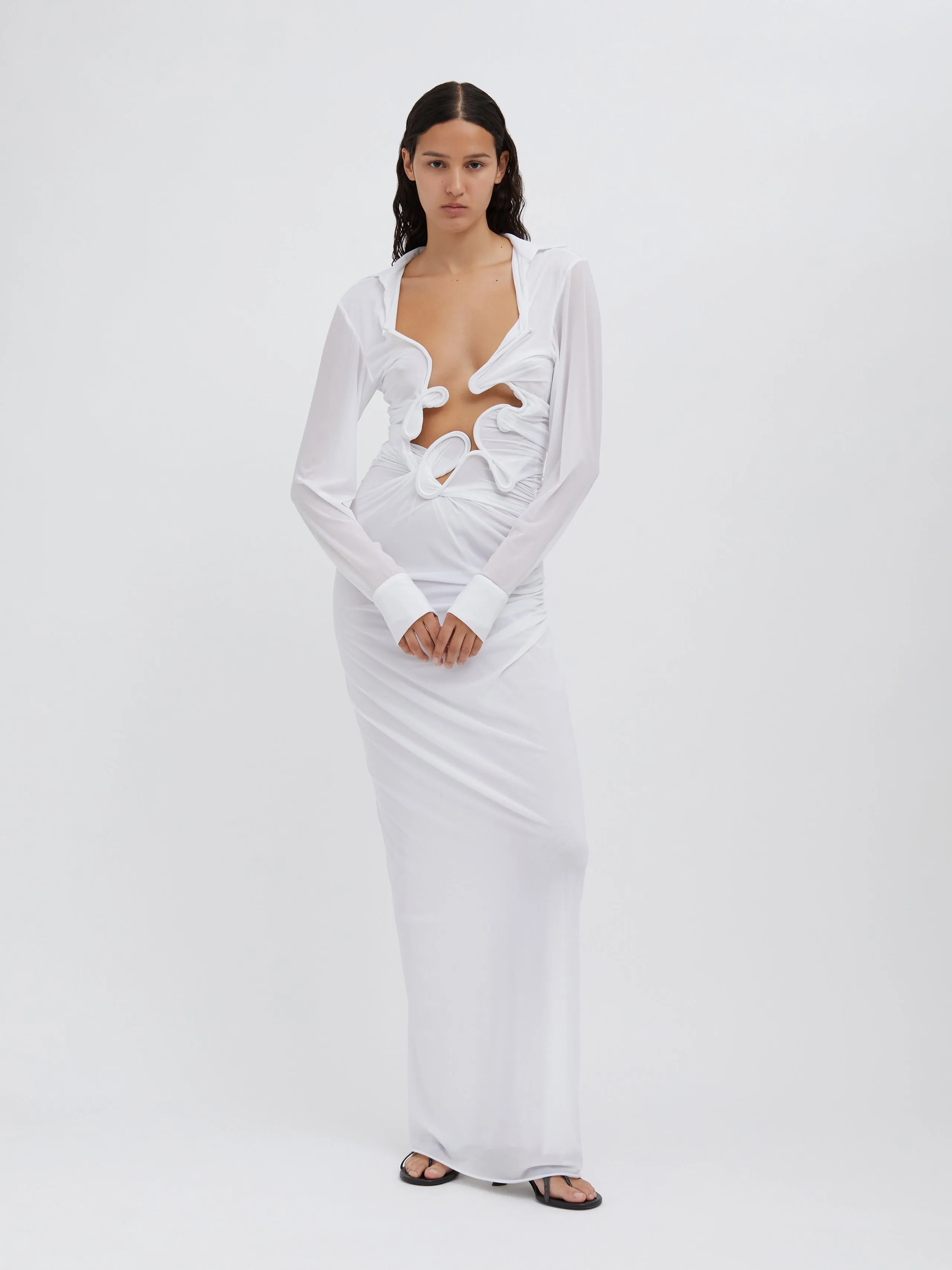 Venus Plunge Shirt Dress - White