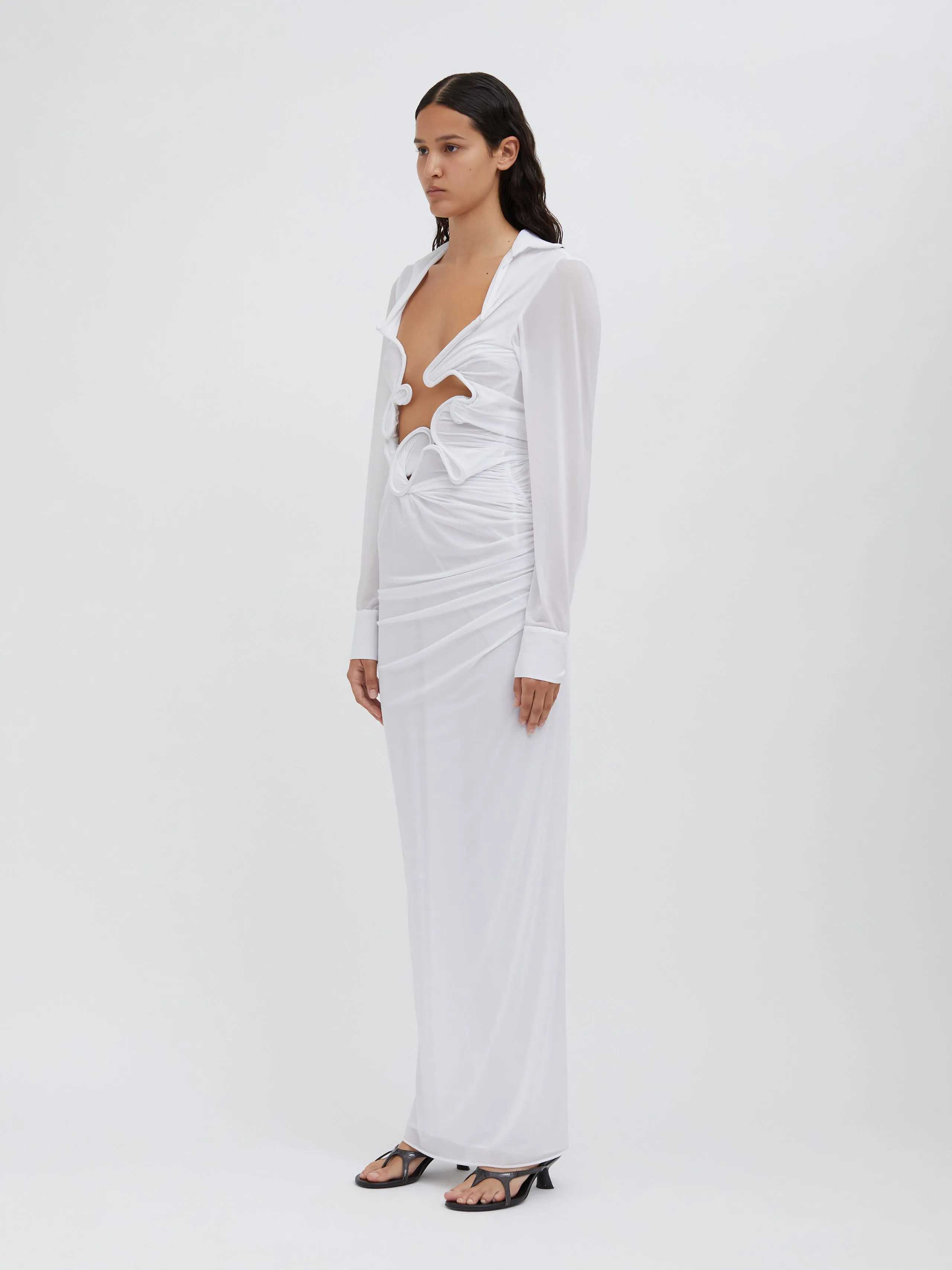 Venus Plunge Shirt Dress - White