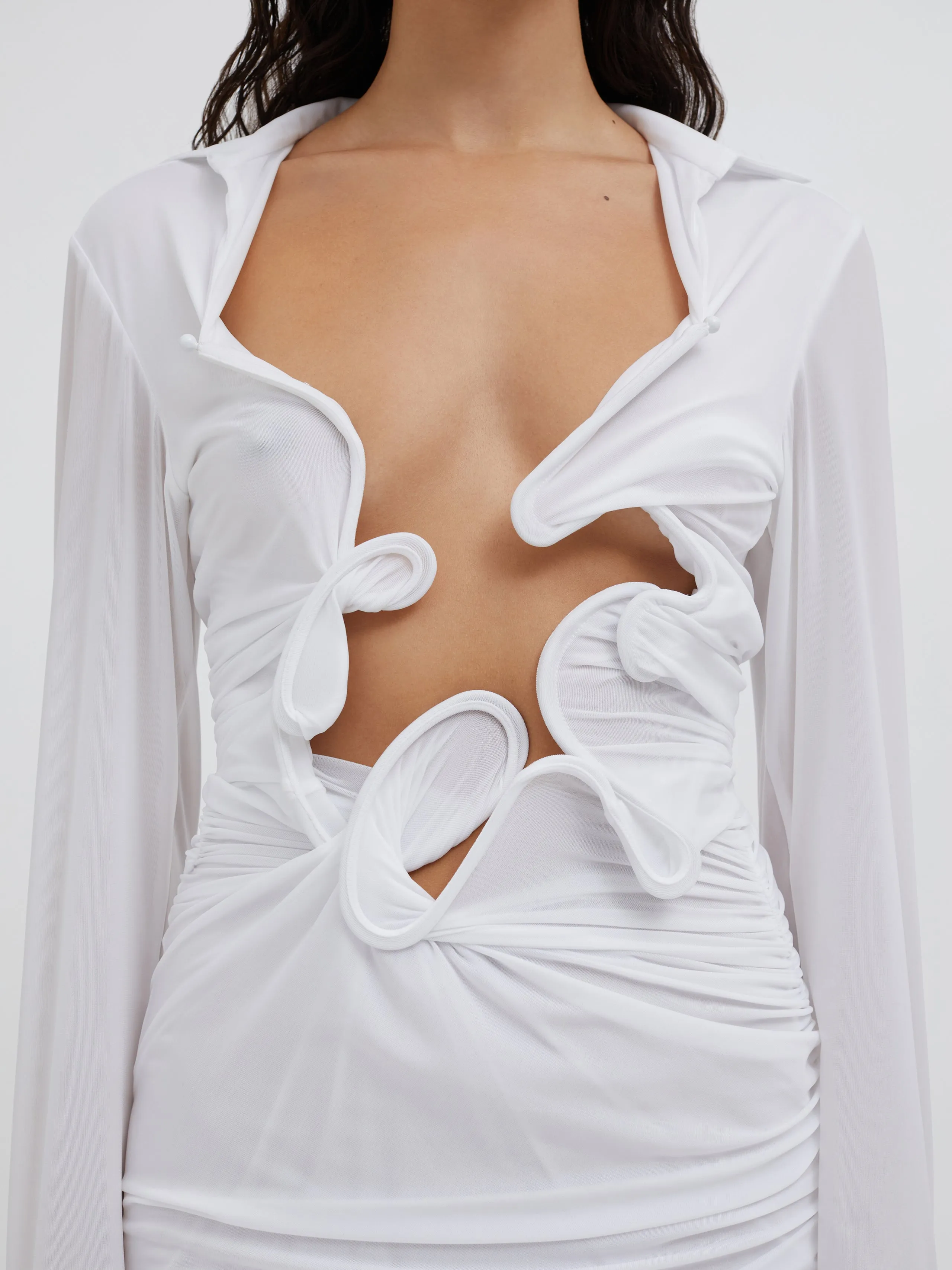 Venus Plunge Shirt Dress - White