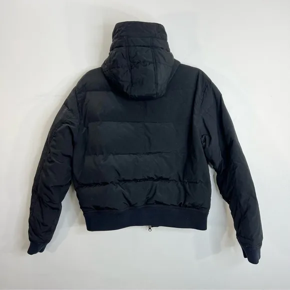Vintage black cropped hooded down puffer coat L