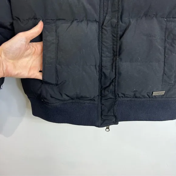 Vintage black cropped hooded down puffer coat L