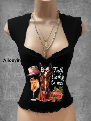 Vintage Derby Day Art Print V-Neck Casual Top