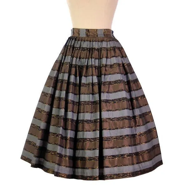 Vintage Metallic Taffeta Skirt Copper/Steel/Gold 1950s Pleated 28" Waist