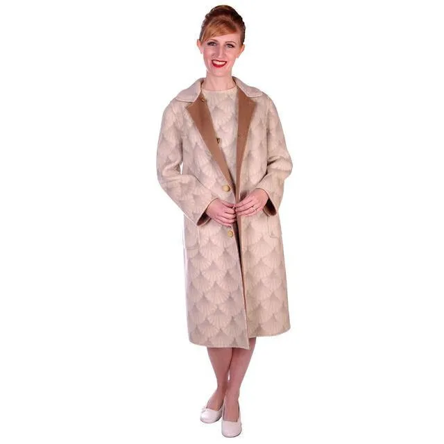 Vintage Sheath Dress / Reversible Coat Ivory Beige Print 1960s Italy 36-33-37 c.wirschke