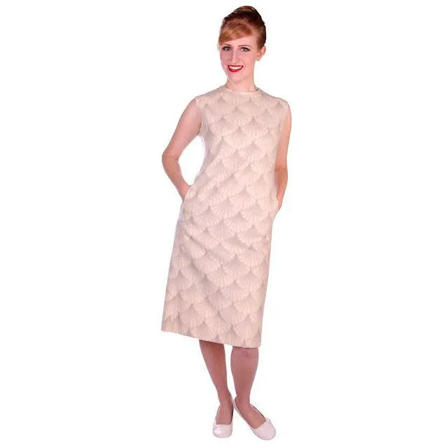 Vintage Sheath Dress / Reversible Coat Ivory Beige Print 1960s Italy 36-33-37 c.wirschke