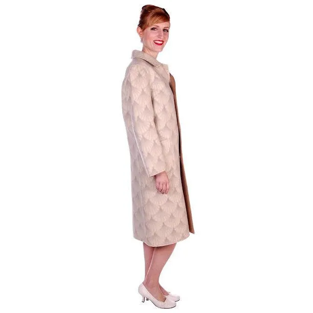 Vintage Sheath Dress / Reversible Coat Ivory Beige Print 1960s Italy 36-33-37 c.wirschke