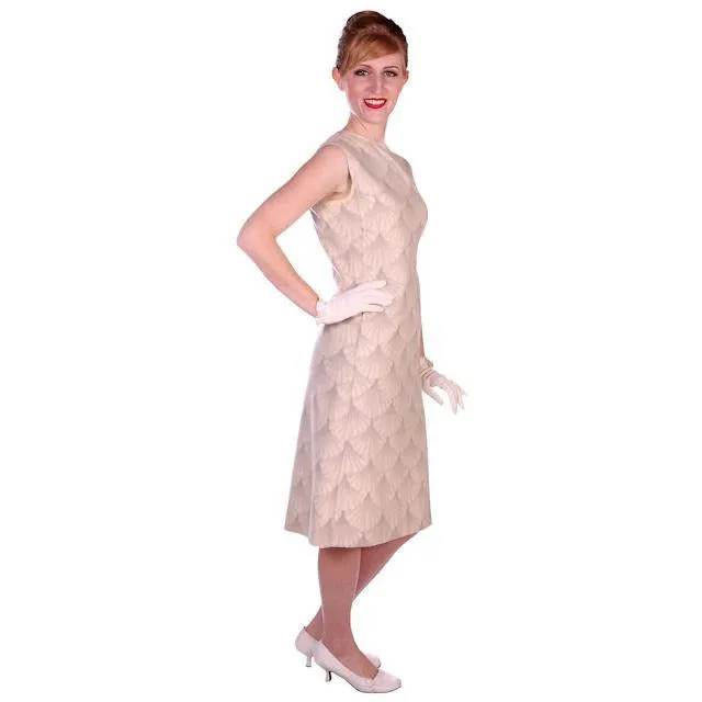 Vintage Sheath Dress / Reversible Coat Ivory Beige Print 1960s Italy 36-33-37 c.wirschke