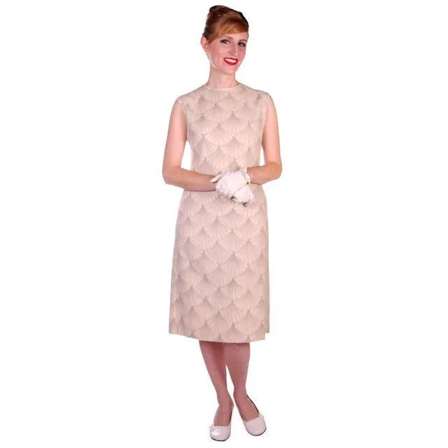 Vintage Sheath Dress / Reversible Coat Ivory Beige Print 1960s Italy 36-33-37 c.wirschke